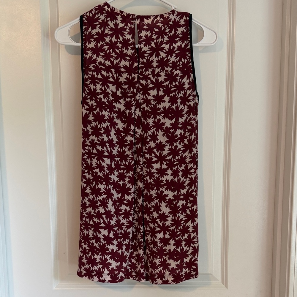 Madewell Burgundy and Cream Floral Tank blouse with Black Trim - Picture 3 of 5